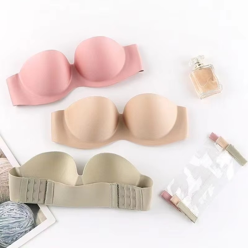 Push Up Bra Padded - 女性のセクシーなストラップレスプッシュアップパッド入りブラジャー、ストラップなしのシームレスな目に見えないブラレットランジェリー、女性用下着