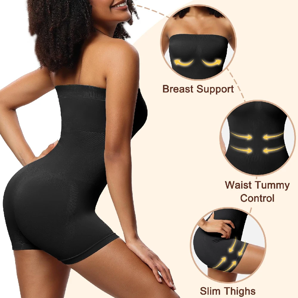 1枚入り、シームレスなミッドライズ丈のジャンプスーツ型ボディ - Shapewear Bodysuit Firm のレビューと価格